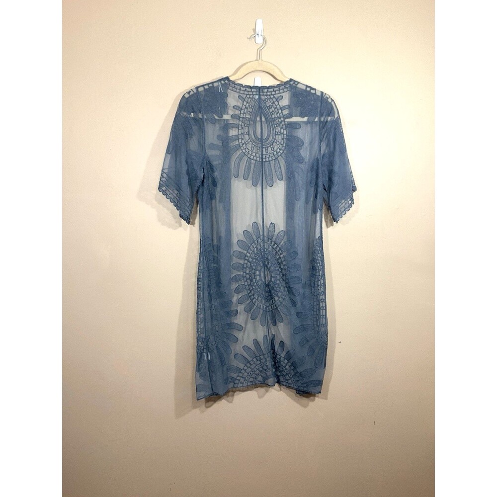 Womens Embroidered Sheer Mesh Cardigan S Blue Fairy Festival Boho Hippie Beach